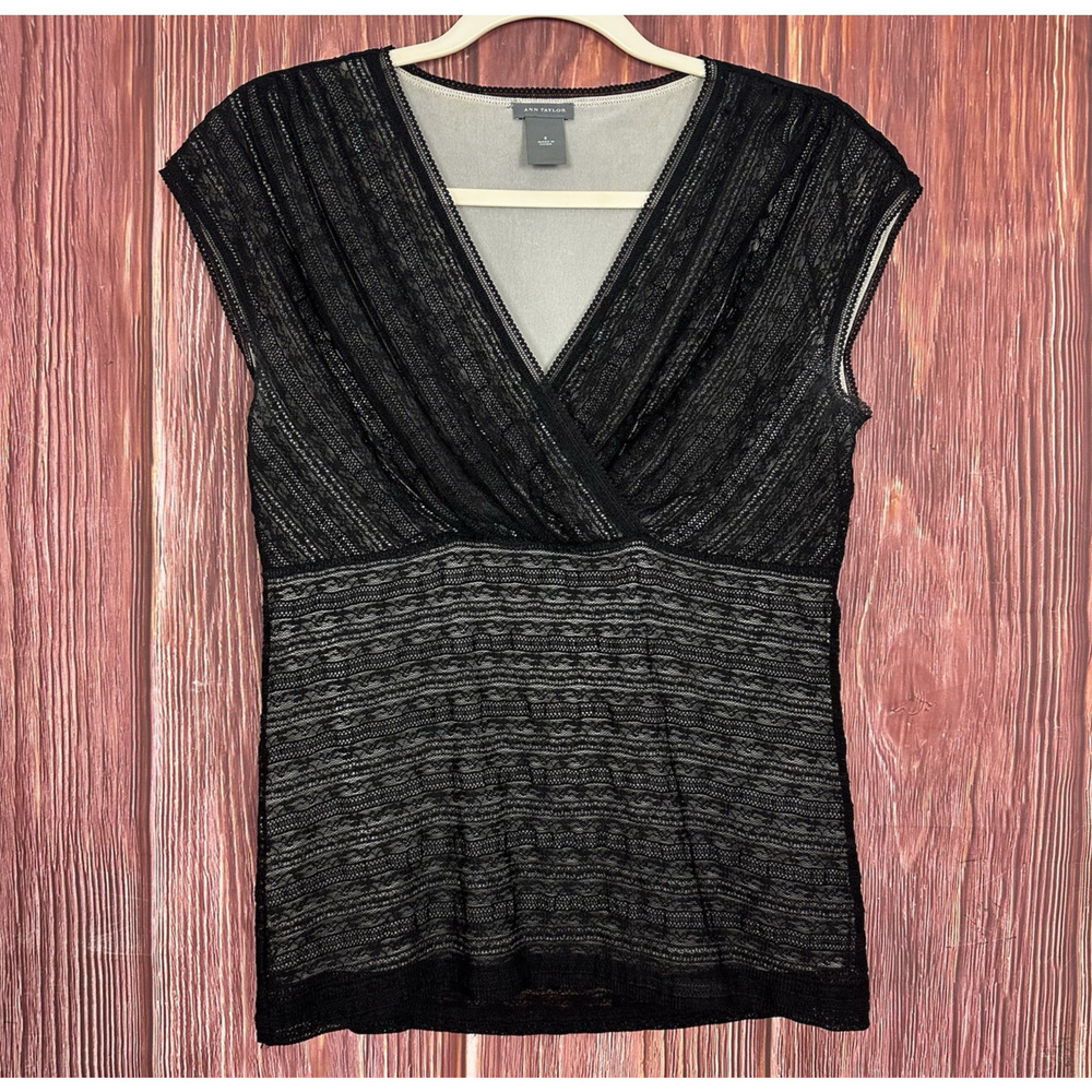 Y2K 2000s Ann Taylor Black Top Whimsigoth Lace Mesh Dark Fairy Size Small S